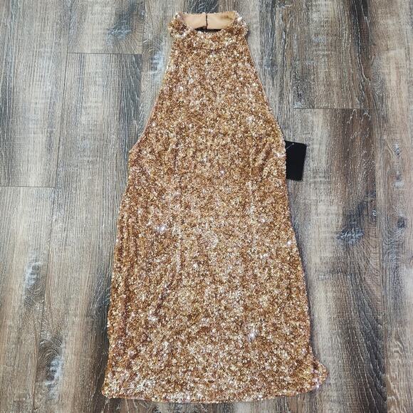 Retrofete Olivia Halter Sequin Mini Dress in Nude Halle Size XL NWOT Open Back - Picture 3 of 13